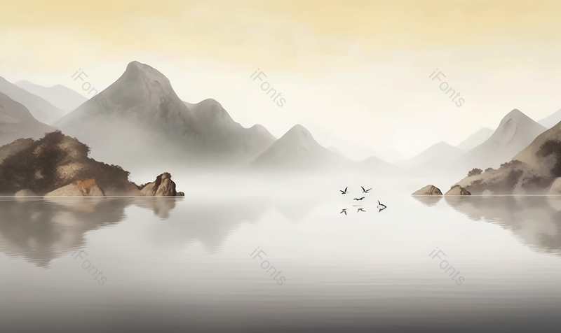 简约抽象雾气朦胧山水画,插画/手绘图,插画/手绘图库,插画/手绘图下载,插画/手绘
